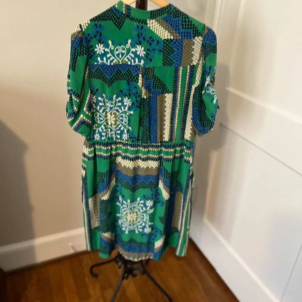 Moulinette Soeurs Green and Blue Geometric Midi Dress - Picture 3 of 7